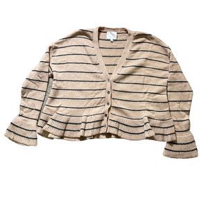 Cinq A Sept Small Womens Cardigan VNeck brown Striped Bell Sleeve Neutral Wool